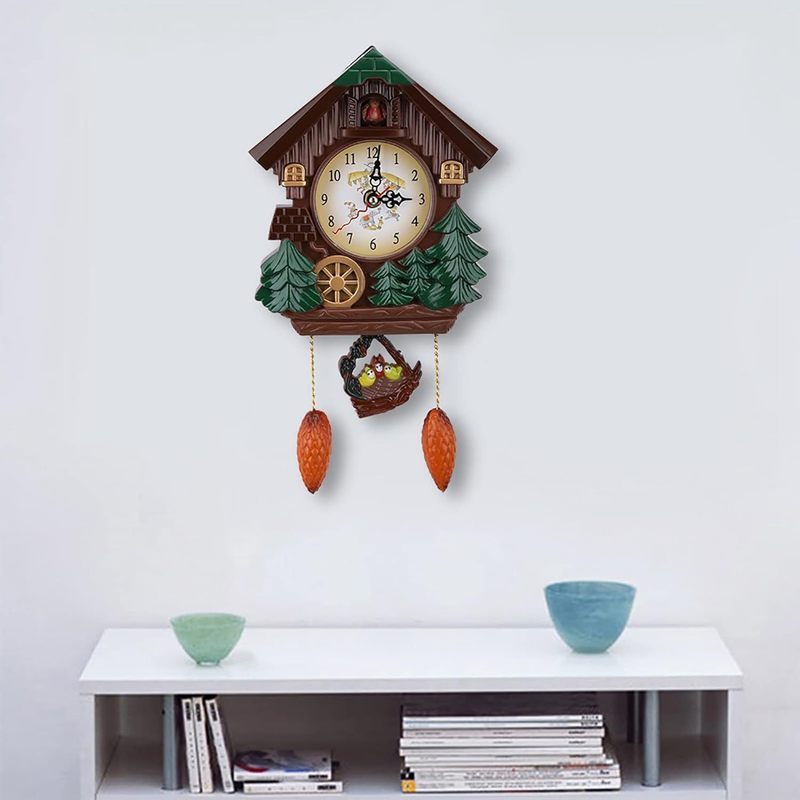 Horloge murale à coucou 32 cm, chalet et nid d'oisillons