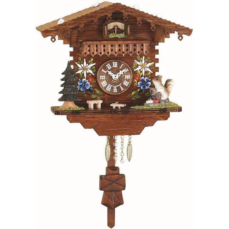Horloge murale à coucou 36 cm en bois, edelweiss peints
