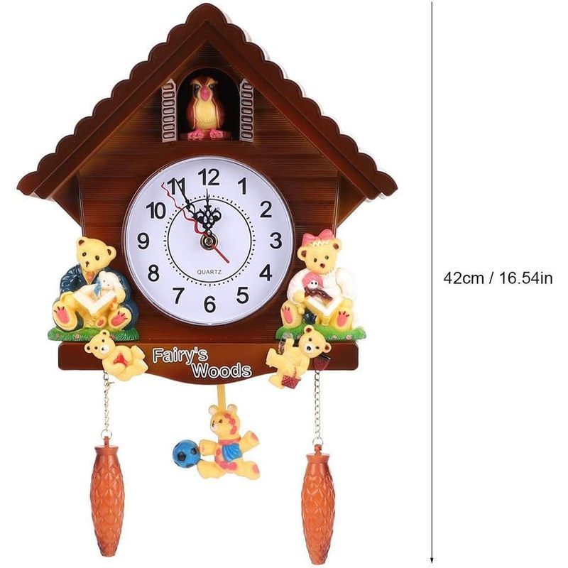 Horloge murale à coucou de 42 cm, maisonnette aux oursons
