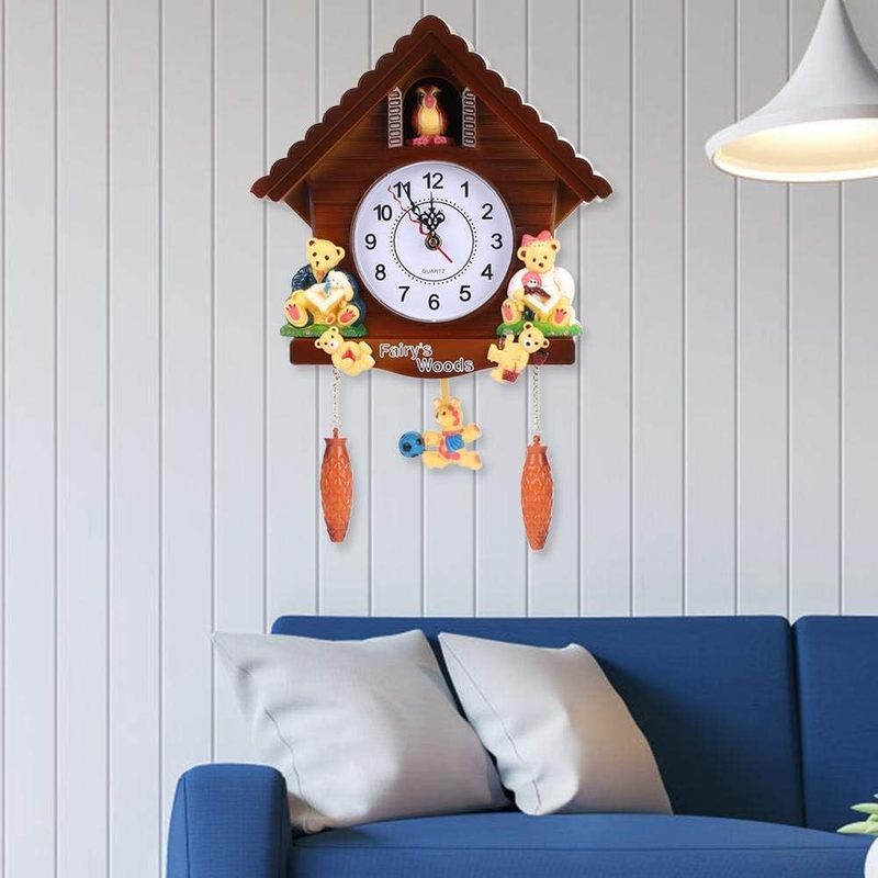 Horloge murale à coucou de 42 cm, maisonnette aux oursons