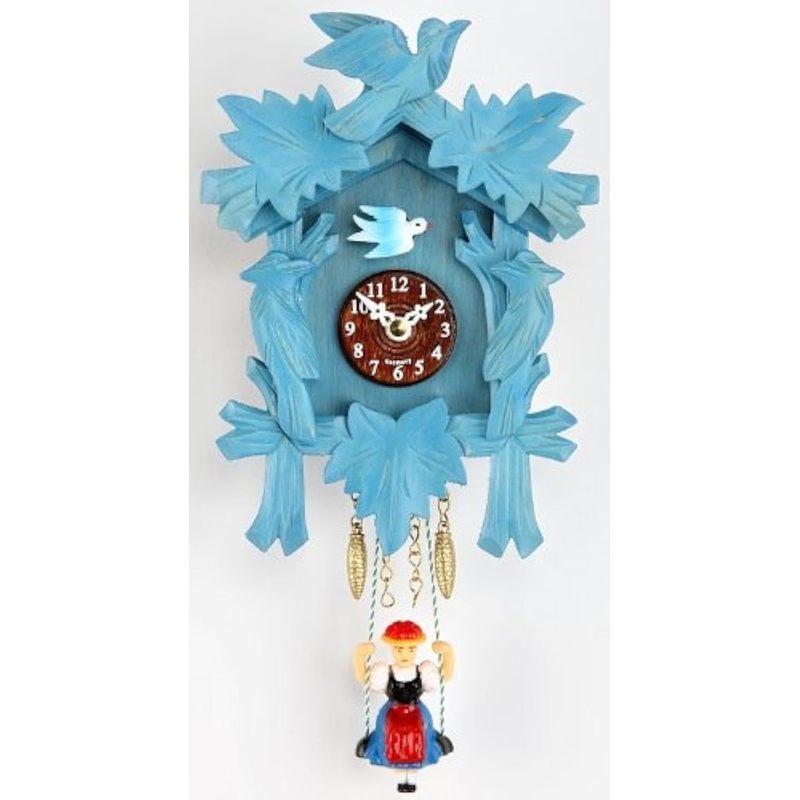 Horloge murale à coucou bleu pastel au feuillage sculpté