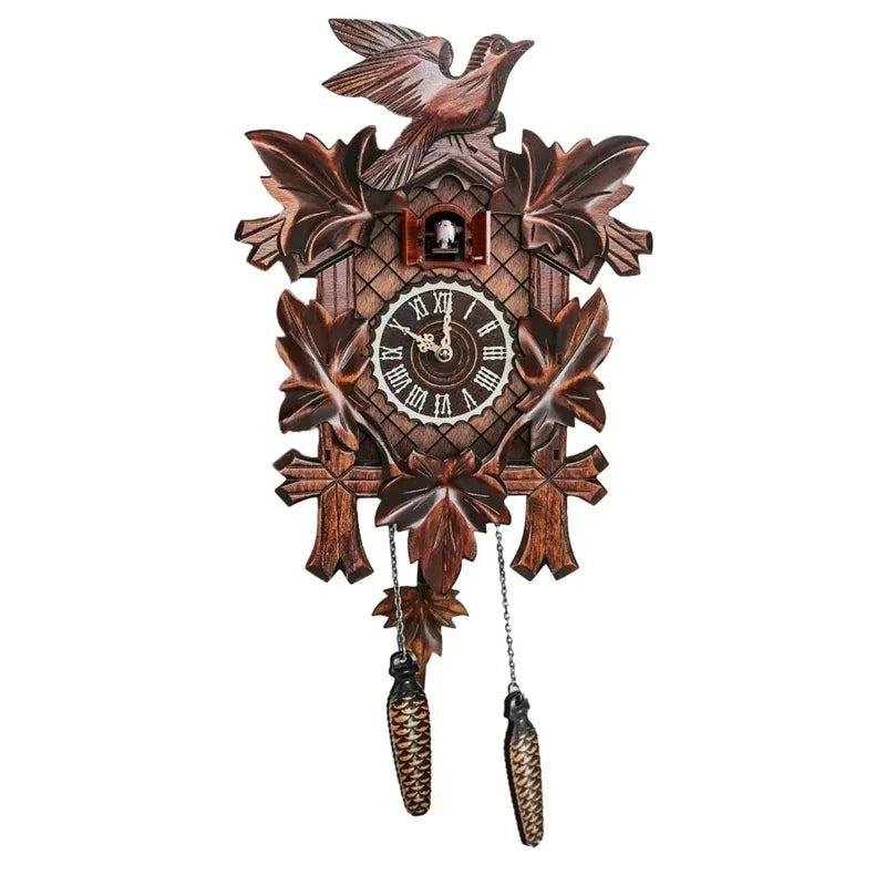 Horloge murale à coucou en bois, sept décors sculptés au choix