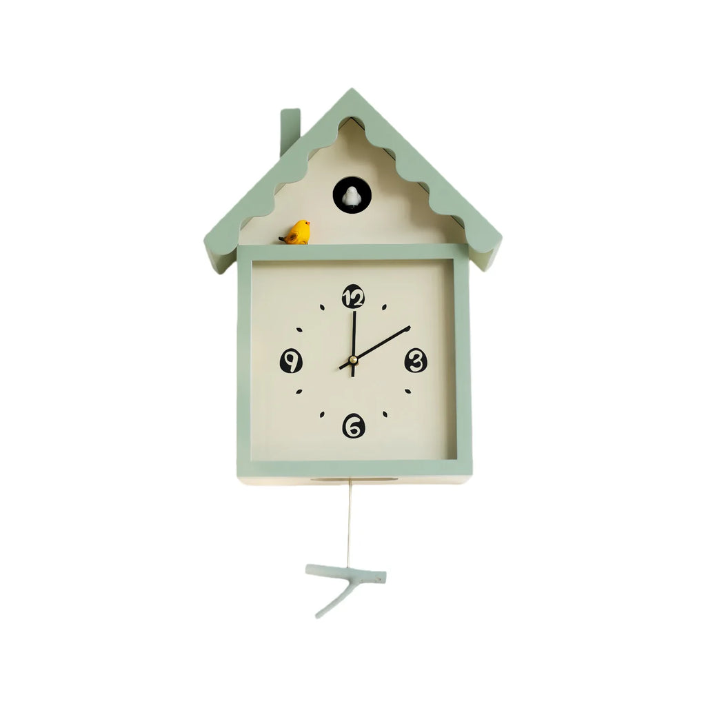 Horloge murale à coucou scandinave en bois d'okoumé 30x52 cm