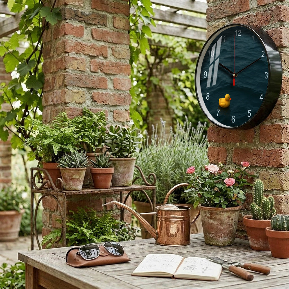 Horloge murale ronde 20 ou 30 cm — Cadran eau et canard jaune