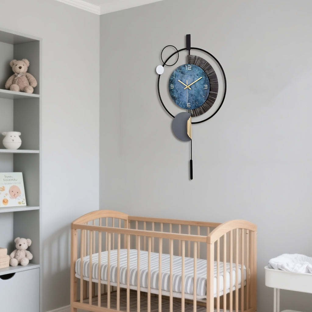 Horloge murale design à balancier, grand cadran bleu 72 cm