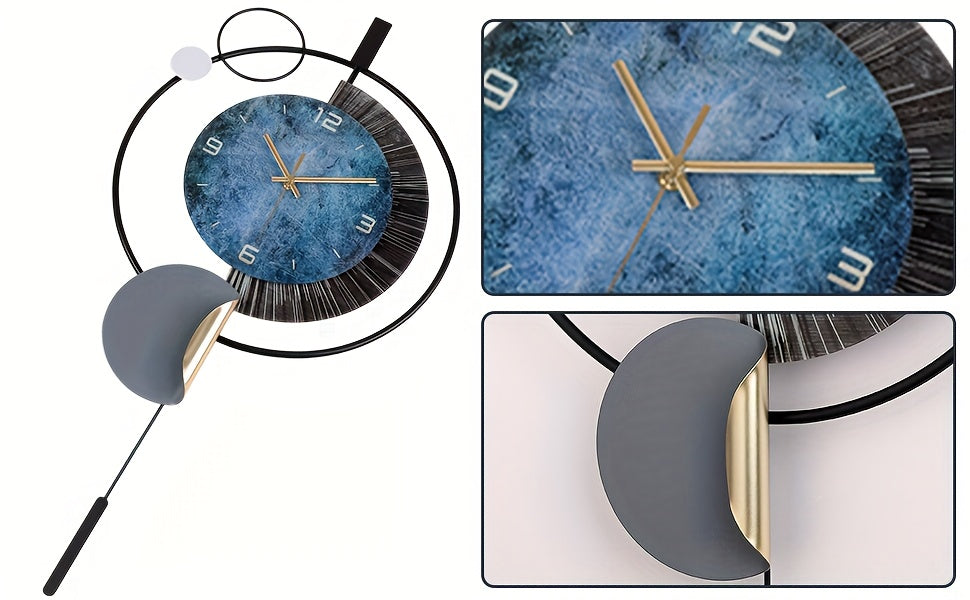 Horloge murale design à balancier, grand cadran bleu 72 cm
