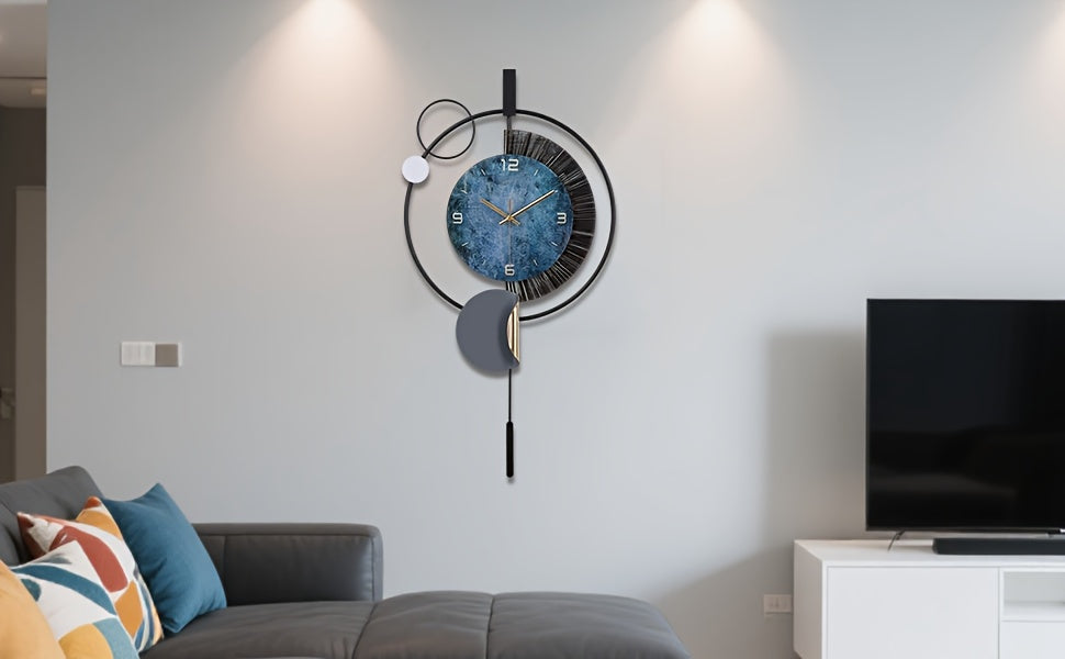 Horloge murale design à balancier, grand cadran bleu 72 cm