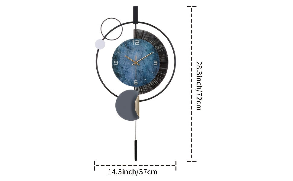 Horloge murale design à balancier, grand cadran bleu 72 cm