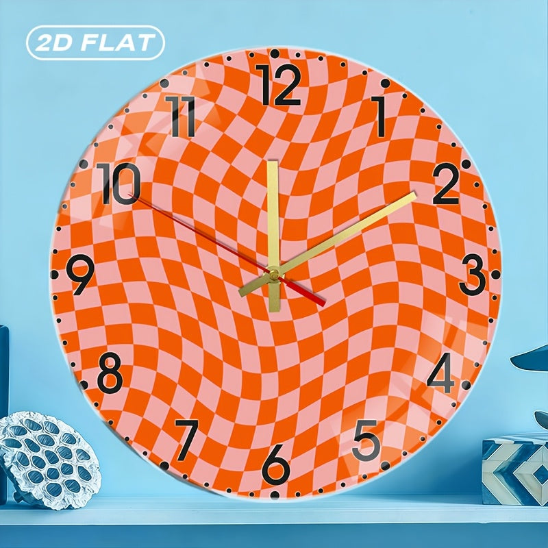 Horloge murale design 25 cm — Damier orange ondulé acrylique