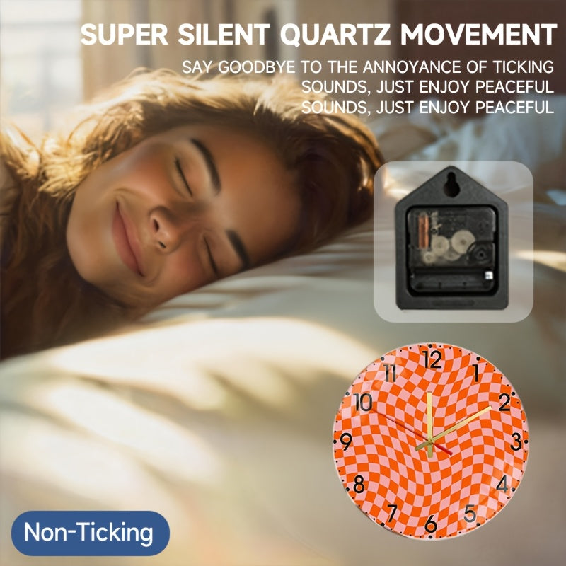 Horloge murale design 25 cm — Damier orange ondulé acrylique