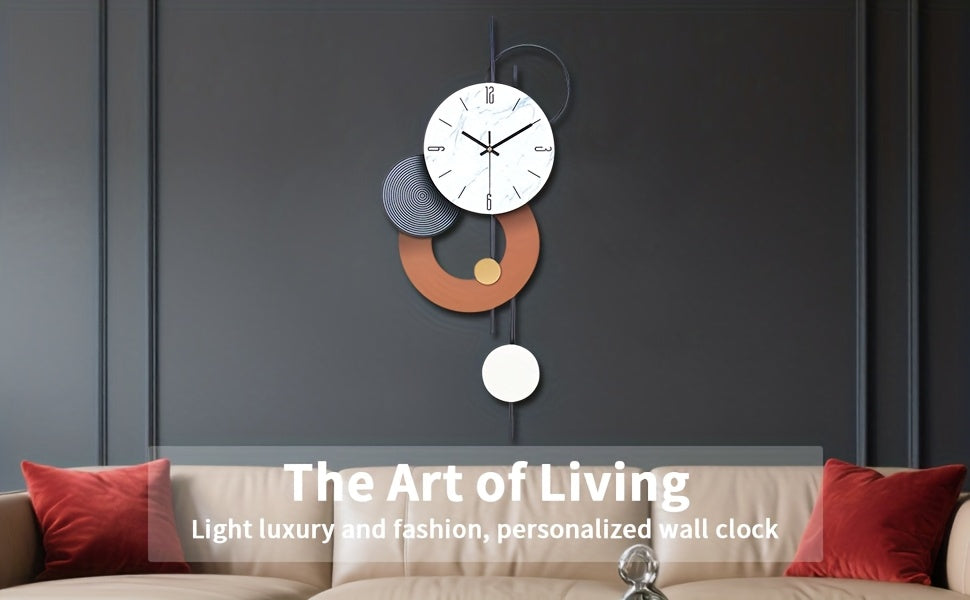 Horloge murale design en fer, cadran effet marbre 70 cm