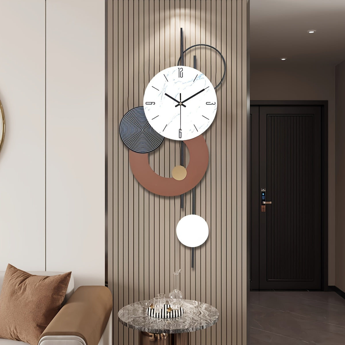 Horloge murale design en fer, cadran effet marbre 70 cm