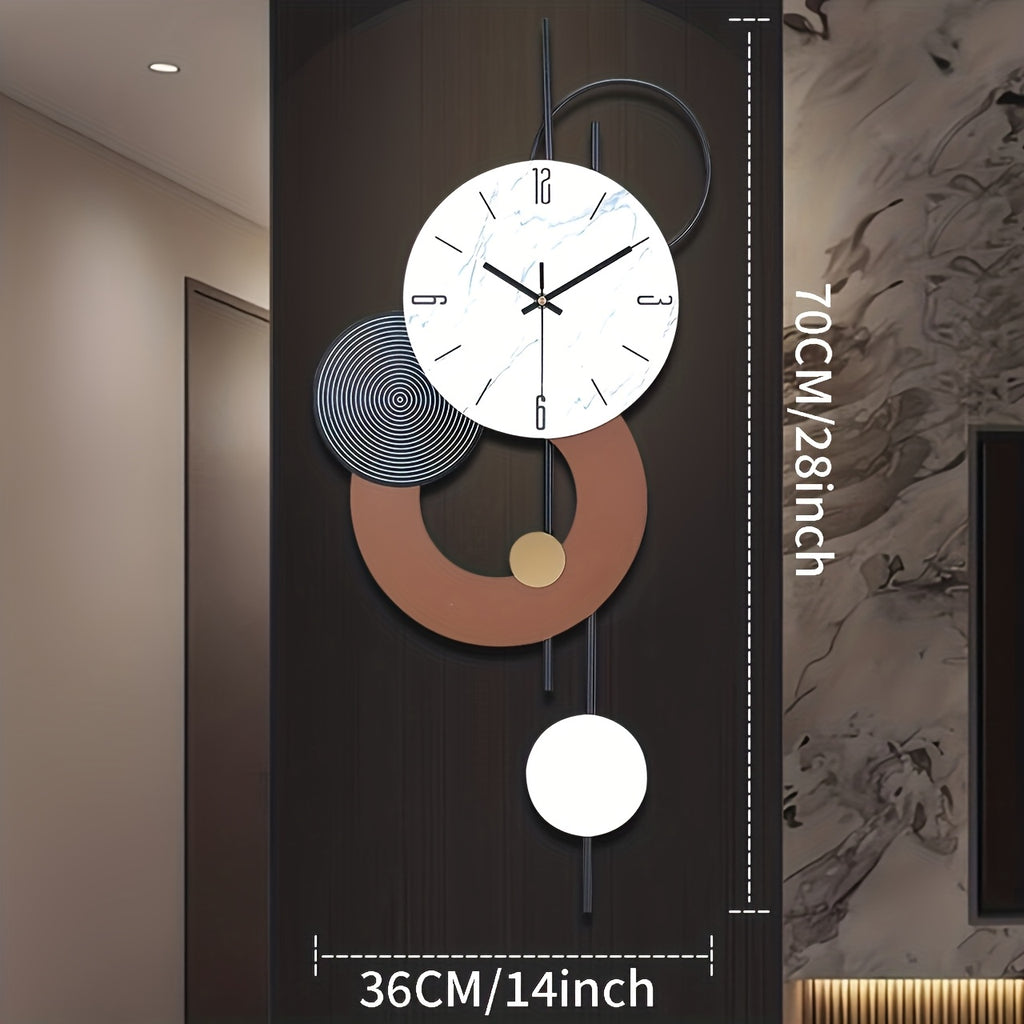 Horloge murale design en fer, cadran effet marbre 70 cm