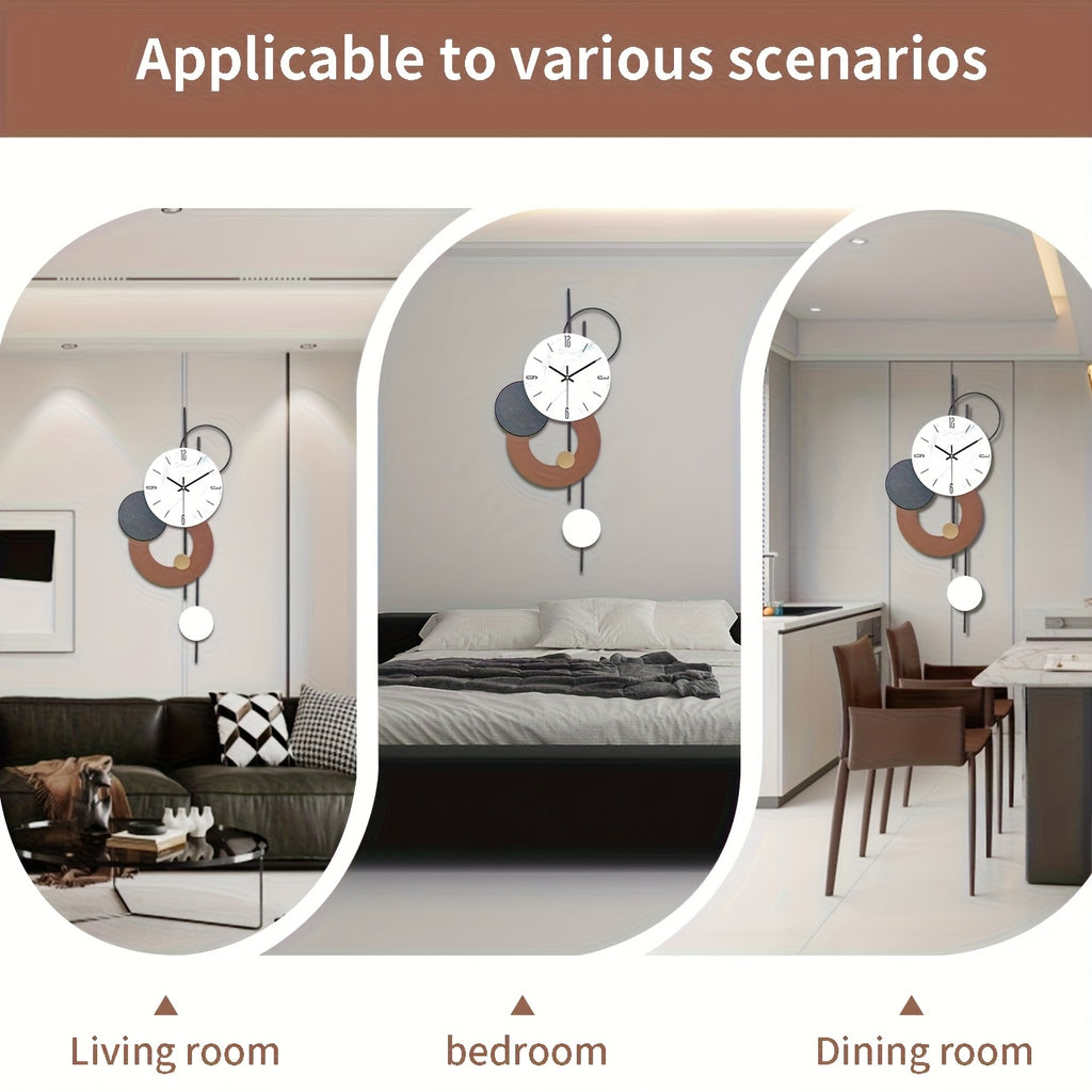 Horloge murale design en fer, cadran effet marbre 70 cm