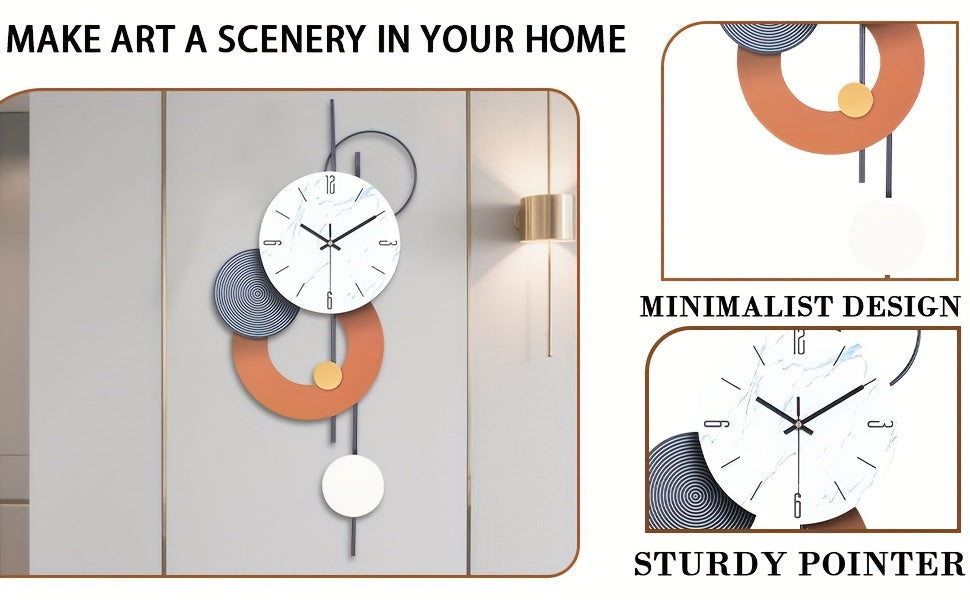 Horloge murale design en fer, cadran effet marbre 70 cm