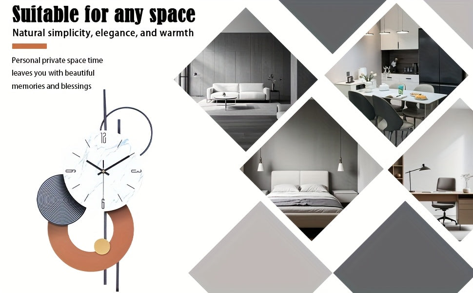Horloge murale design en fer, cadran effet marbre 70 cm