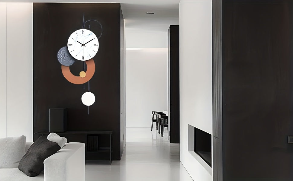 Horloge murale design en fer, cadran effet marbre 70 cm