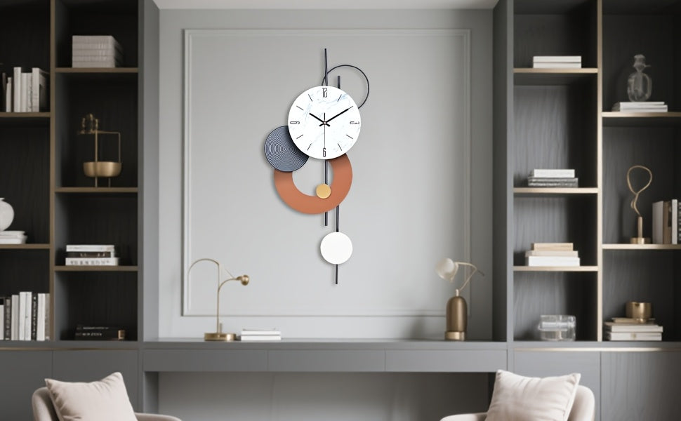 Horloge murale design en fer, cadran effet marbre 70 cm