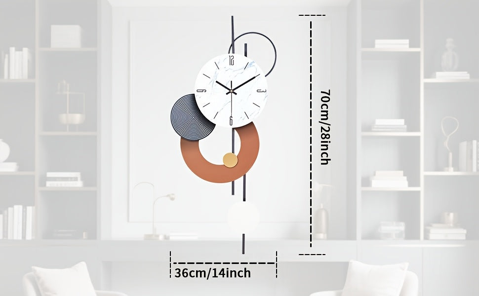 Horloge murale design en fer, cadran effet marbre 70 cm