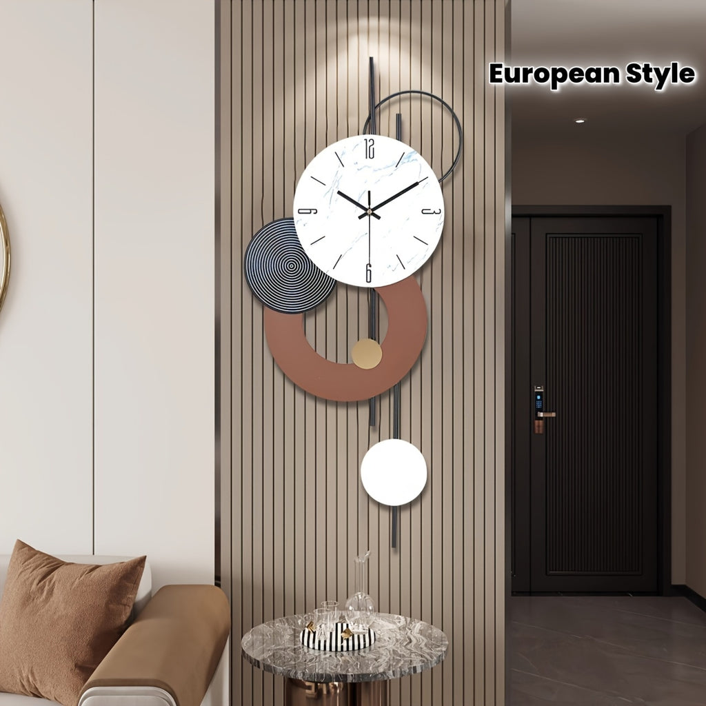 Horloge murale design en fer, cadran effet marbre 70 cm