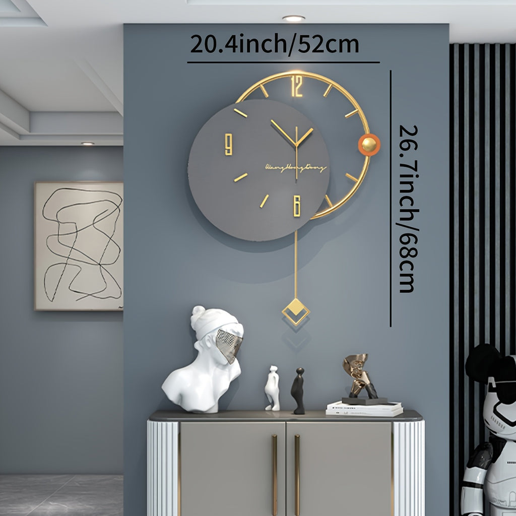 Horloge murale à anneau doré sur disque gris de 52x68 cm