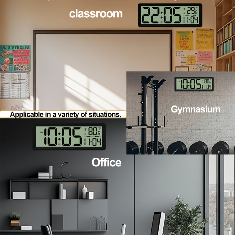 Horloge murale LCD à repère de perçage, noire ou blanche