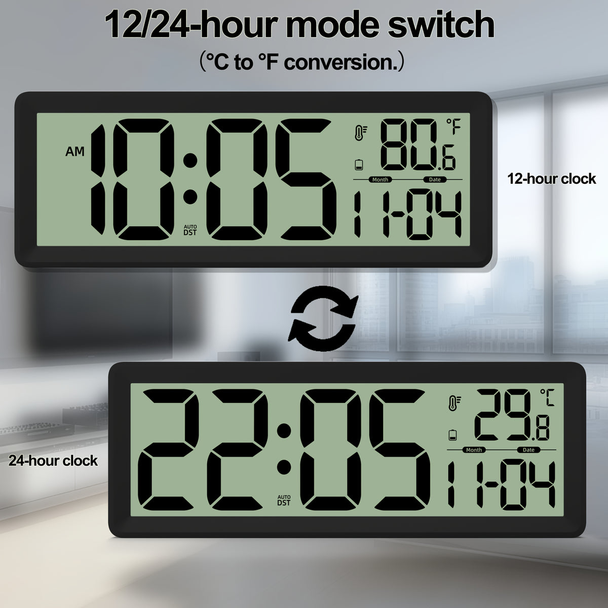 Horloge murale LCD à repère de perçage, noire ou blanche