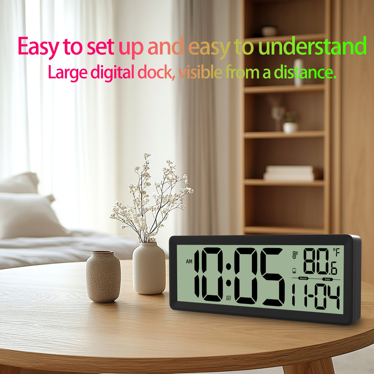 Horloge murale LCD à repère de perçage, noire ou blanche