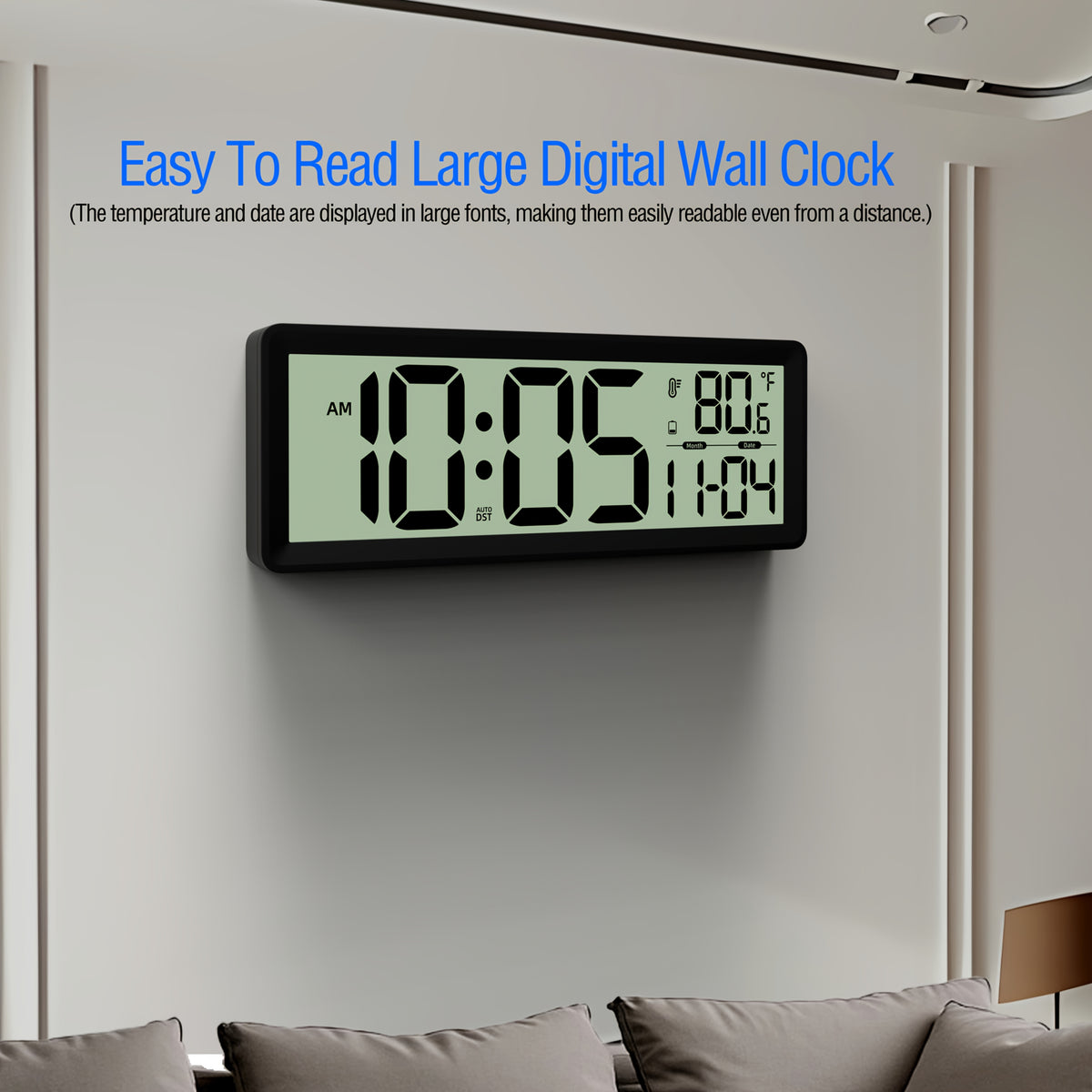 Horloge murale LCD à repère de perçage, noire ou blanche