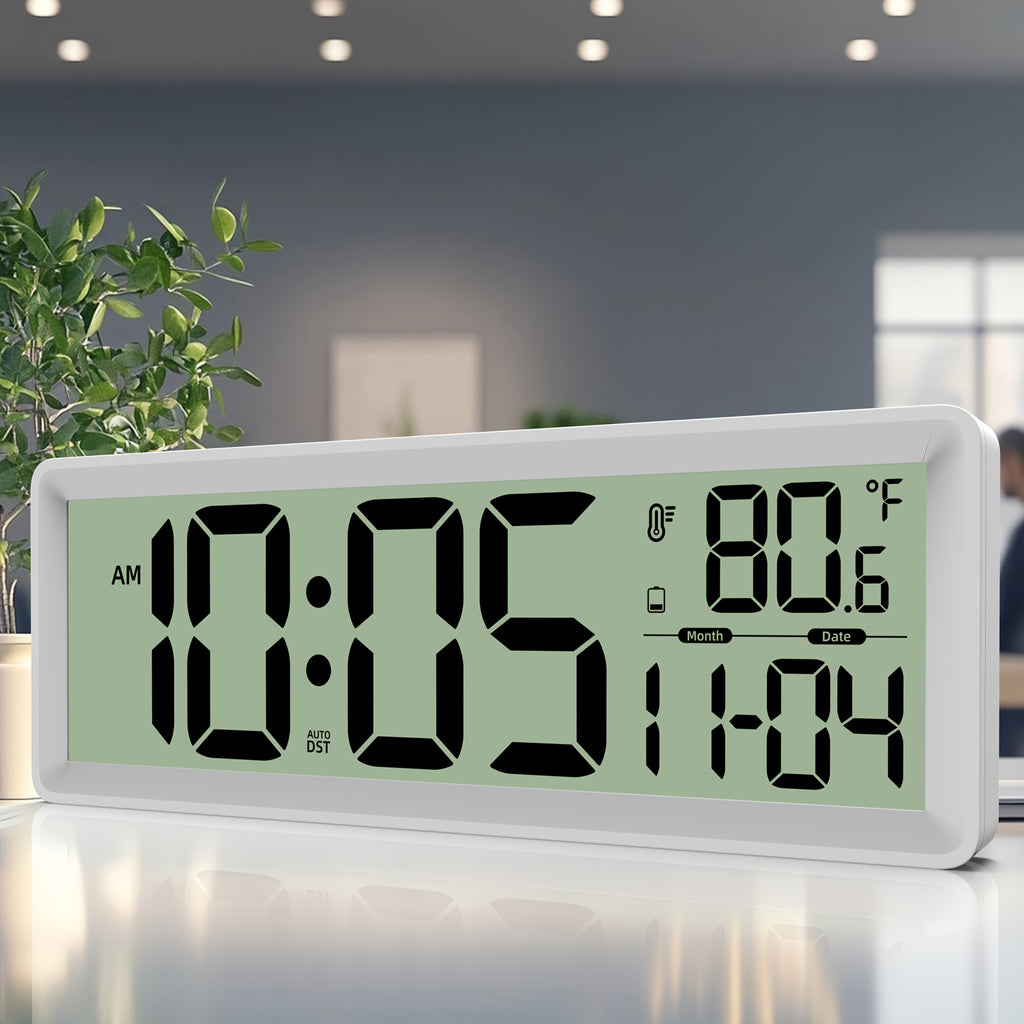 Horloge murale LCD à repère de perçage, noire ou blanche