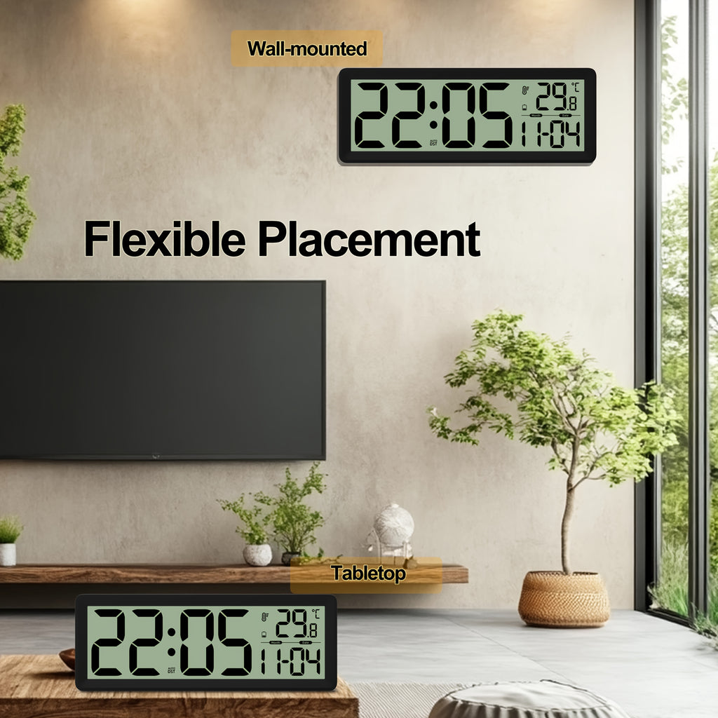Horloge murale LCD à repère de perçage, noire ou blanche
