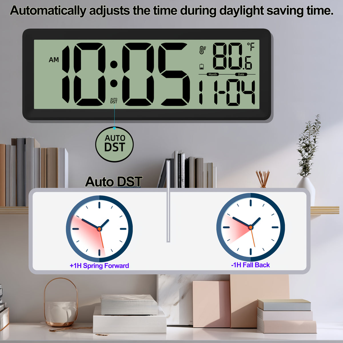 Horloge murale LCD à repère de perçage, noire ou blanche