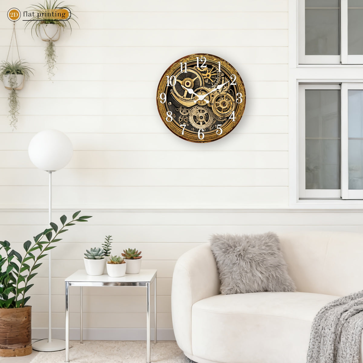 Horloge murale engrenages dorés en bois pour salon, 4 tailles