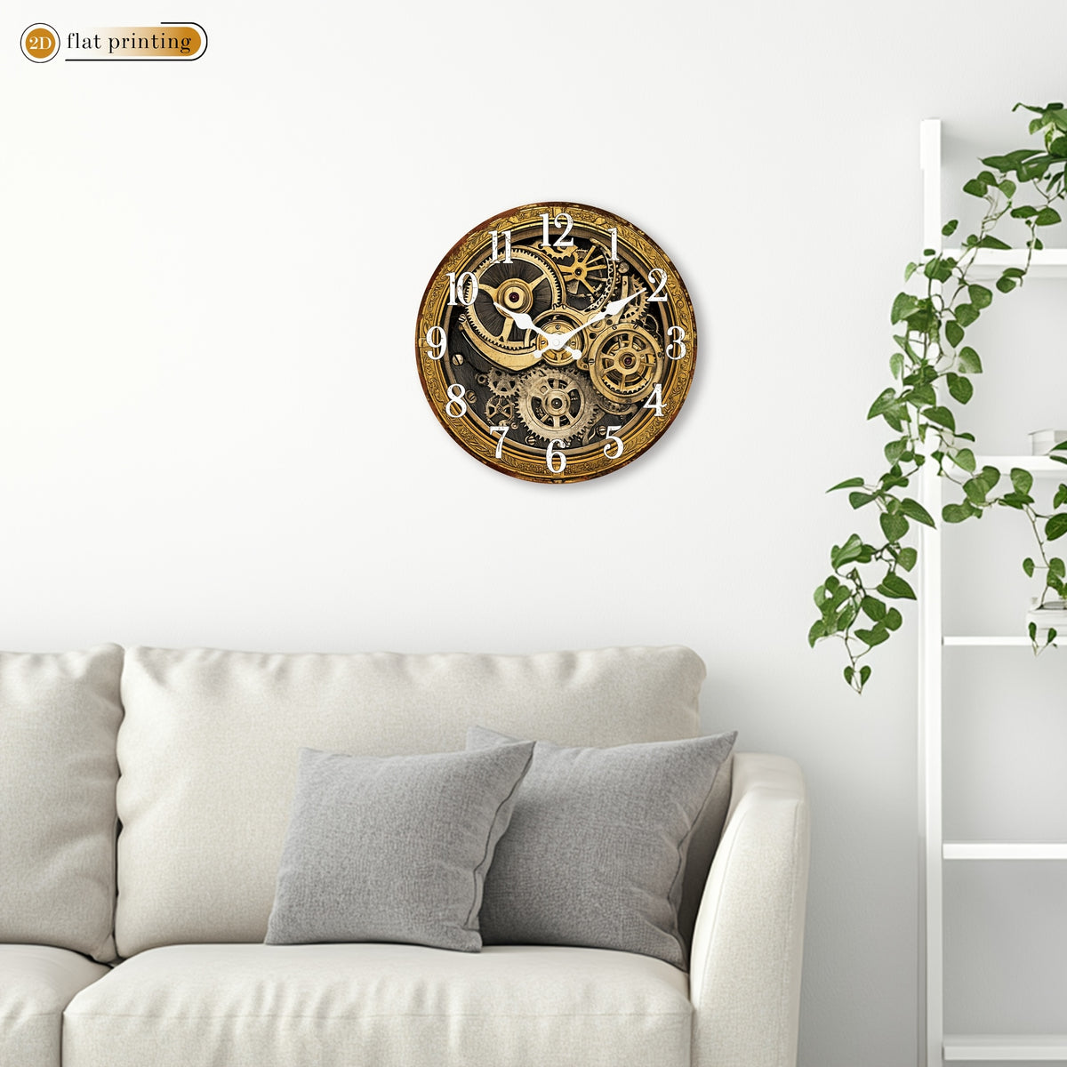 Horloge murale engrenages dorés en bois pour salon, 4 tailles