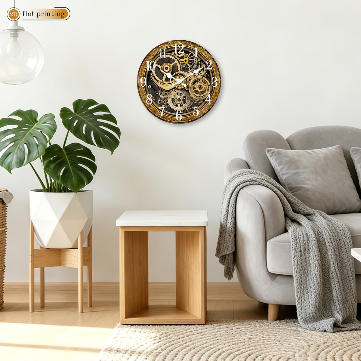 Horloge murale engrenages dorés en bois pour salon, 4 tailles