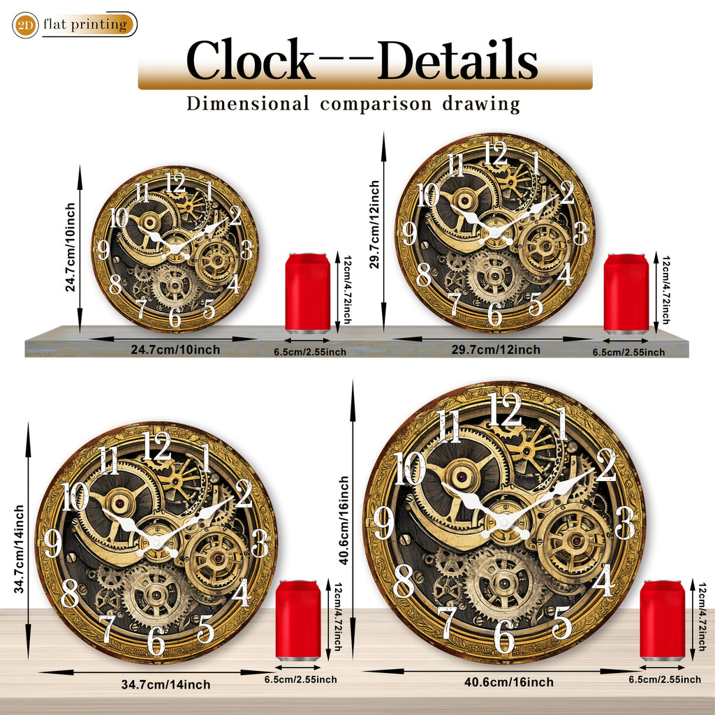 Horloge murale engrenages dorés en bois pour salon, 4 tailles