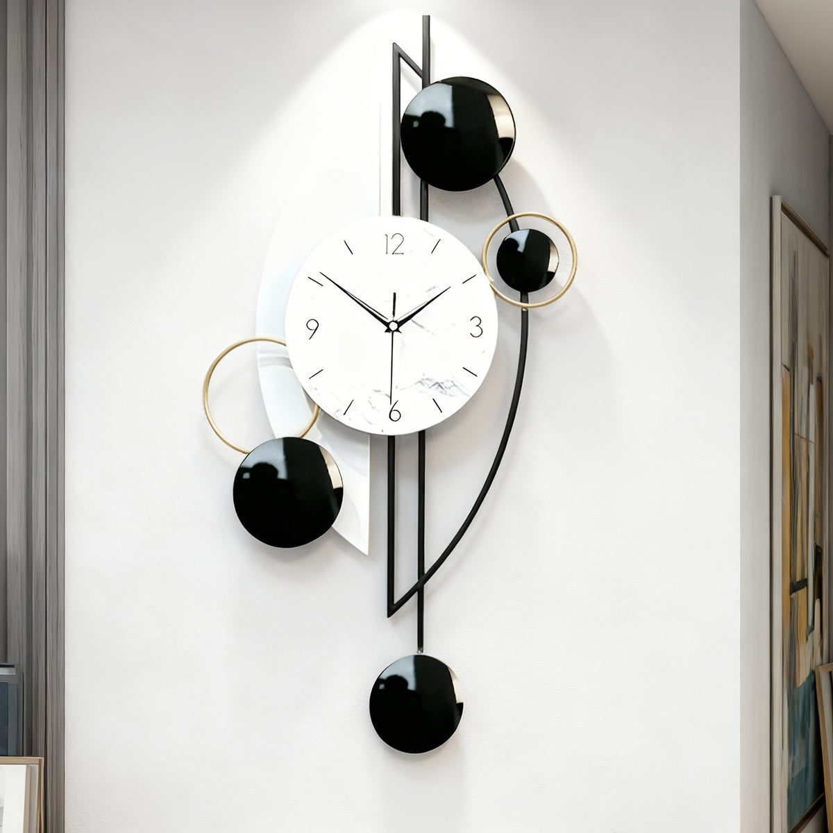 Horloge murale géante noir et blanc de 81 cm à cadran marbré