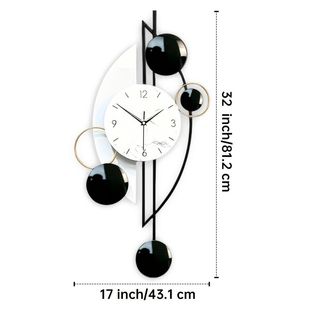 Horloge murale géante noir et blanc de 81 cm à cadran marbré