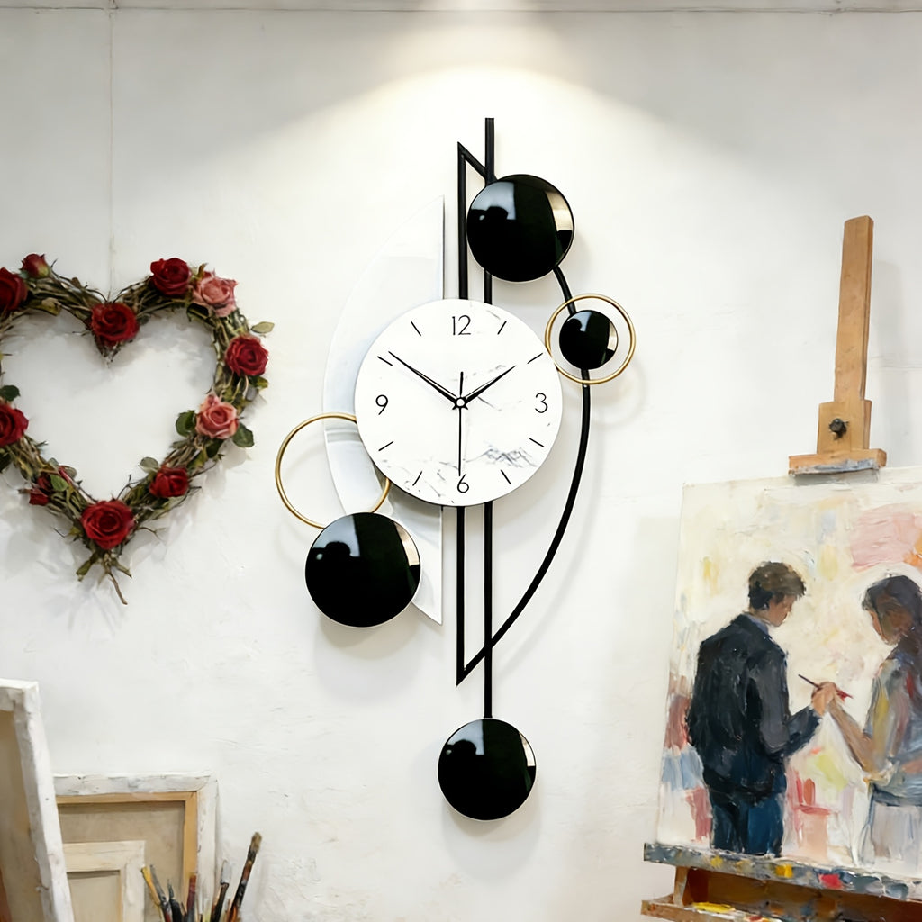 Horloge murale géante noir et blanc de 81 cm à cadran marbré