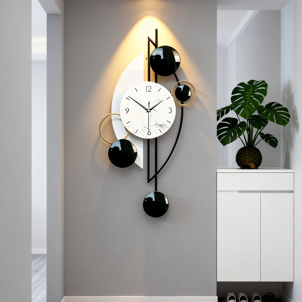 Horloge murale géante noir et blanc de 81 cm à cadran marbré