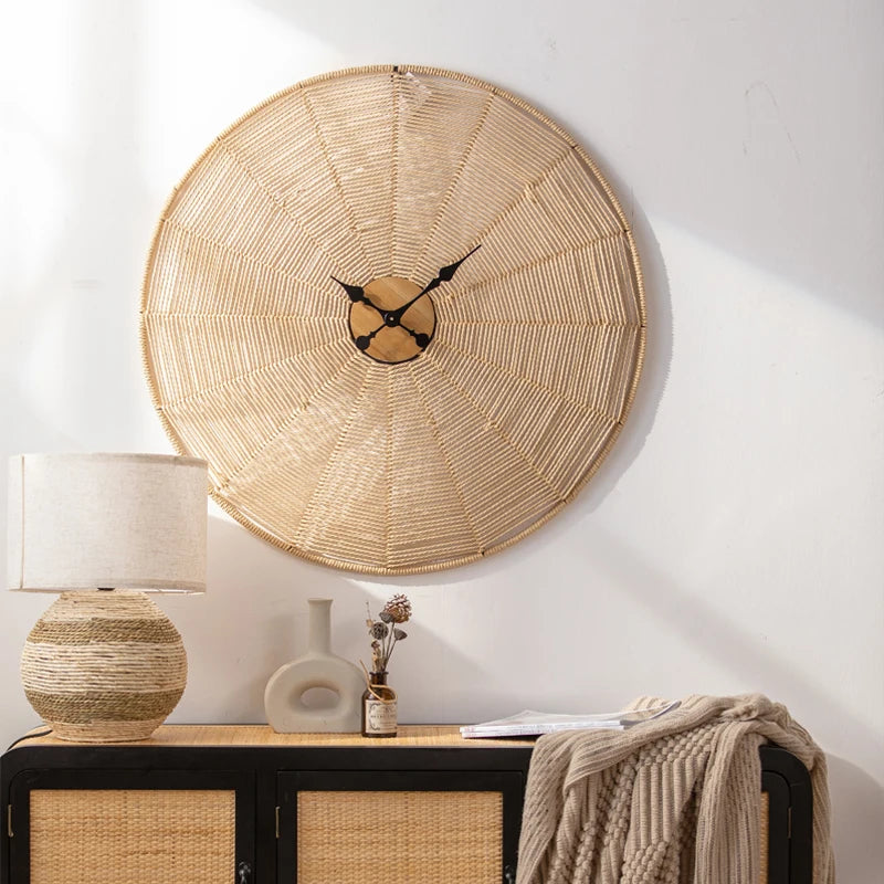 Horloge murale géante en rotin tressé 60 ou 80 cm, style boho