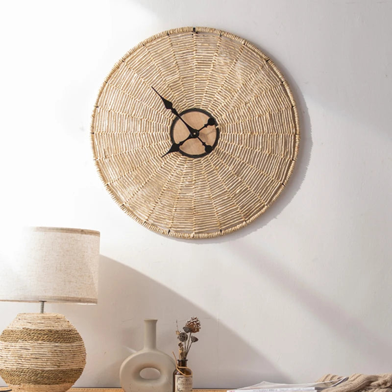 Horloge murale géante en rotin tressé 60 ou 80 cm, style boho
