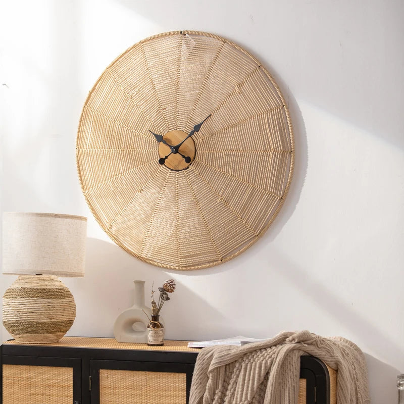 Horloge murale géante en rotin tressé 60 ou 80 cm, style boho