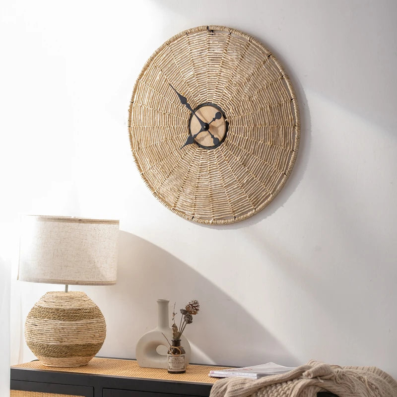 Horloge murale géante en rotin tressé 60 ou 80 cm, style boho