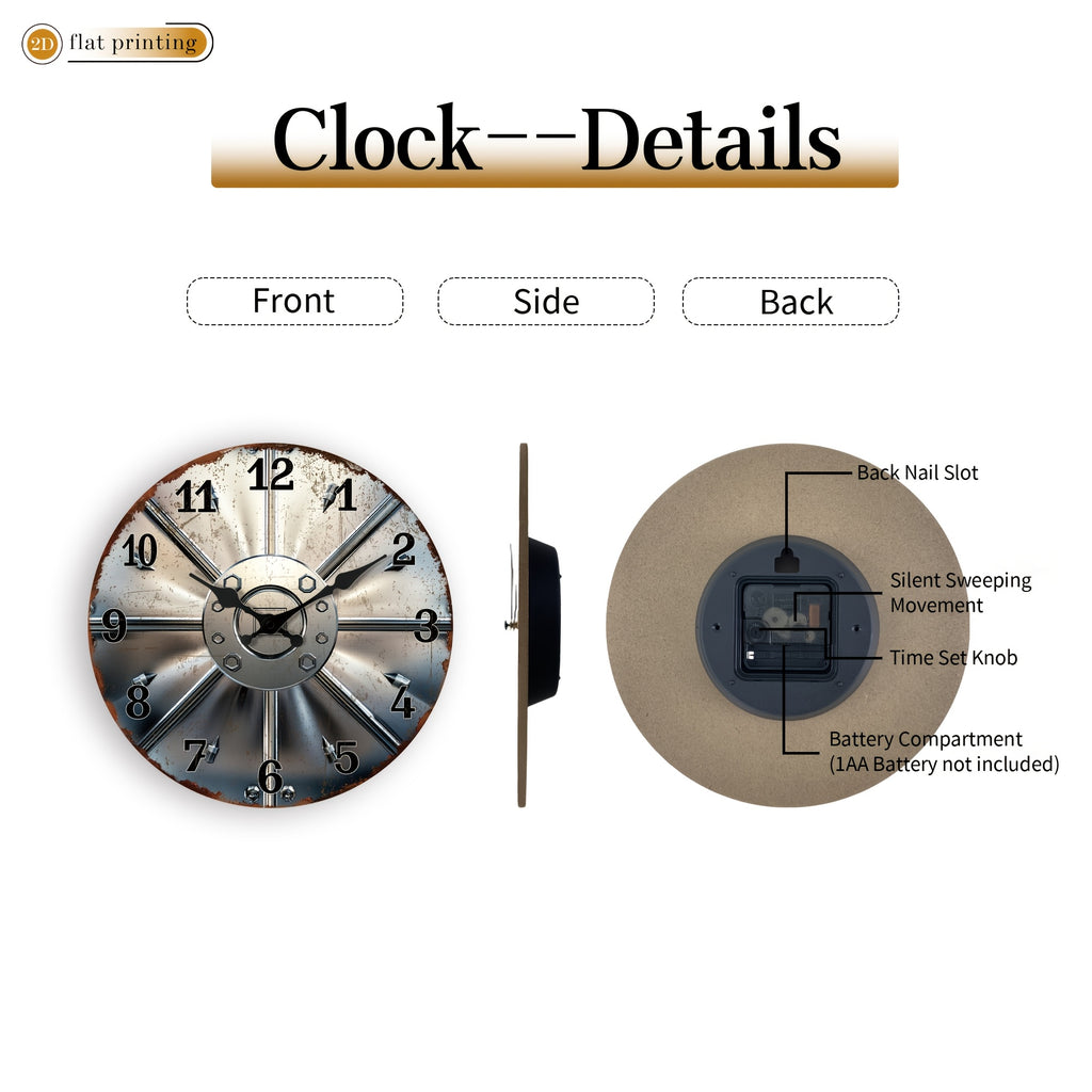 Horloge murale industrielle effet métal rouillé, 25 à 41 cm