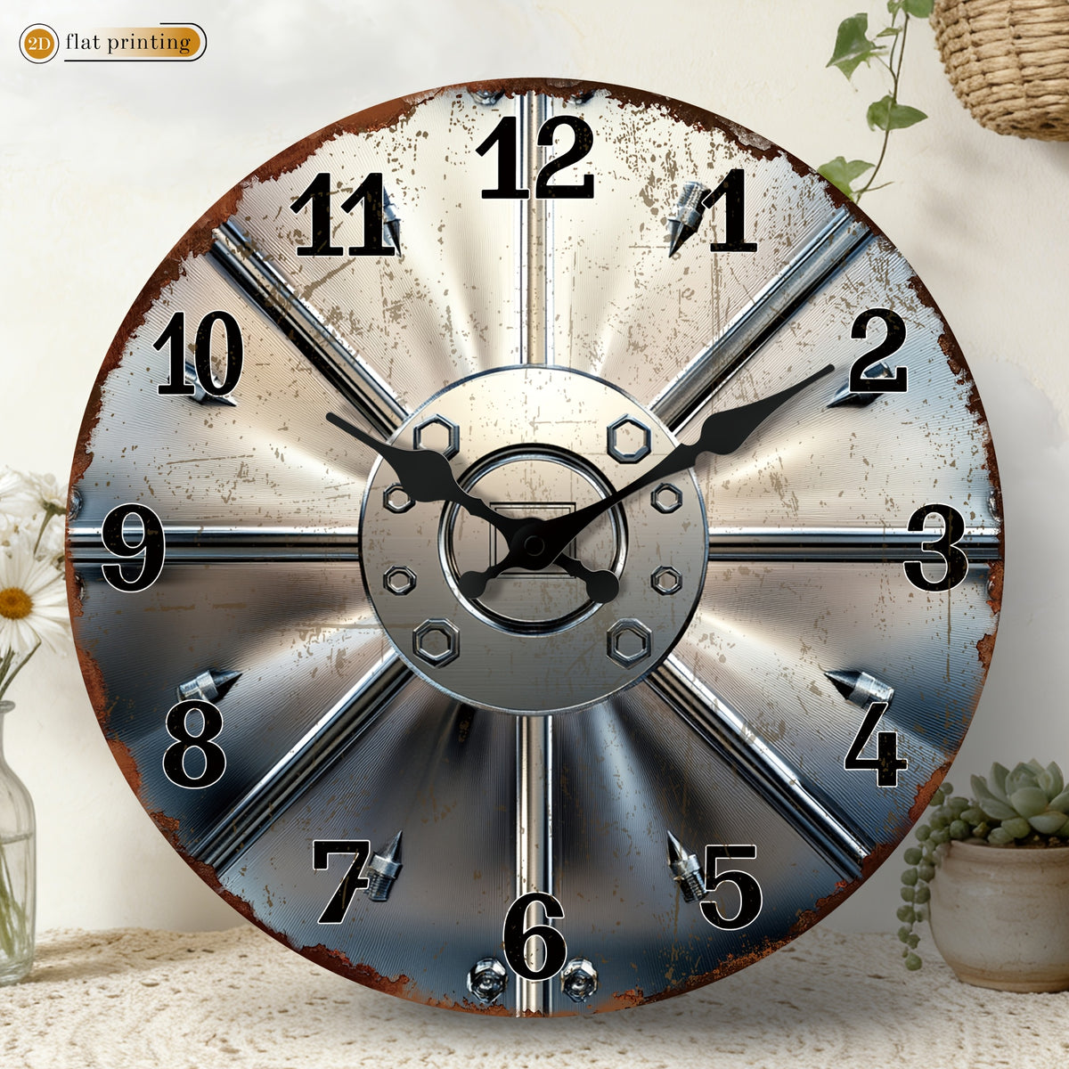 Horloge murale industrielle effet métal rouillé, 25 à 41 cm