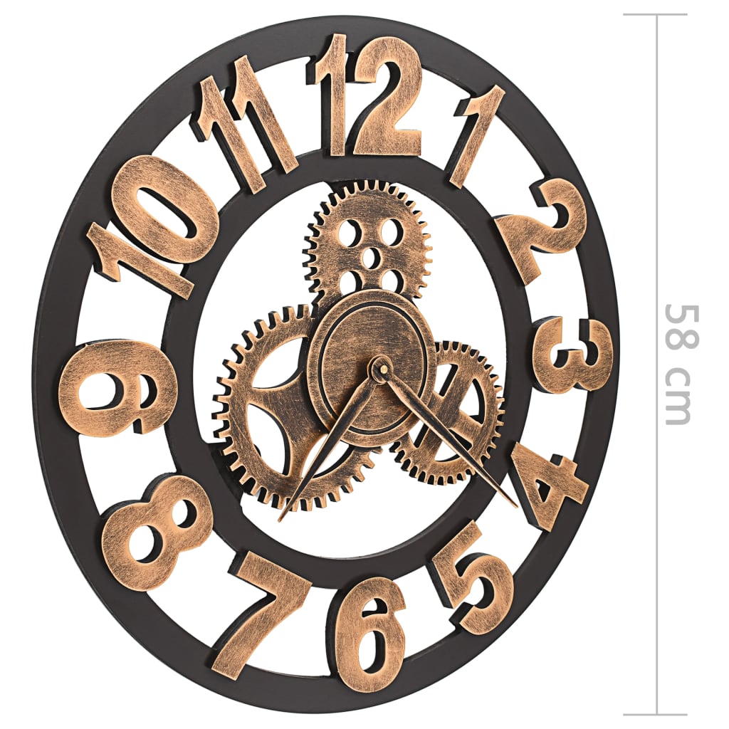 Horloge murale industrielle Ø 58 cm à engrenages cuivrés