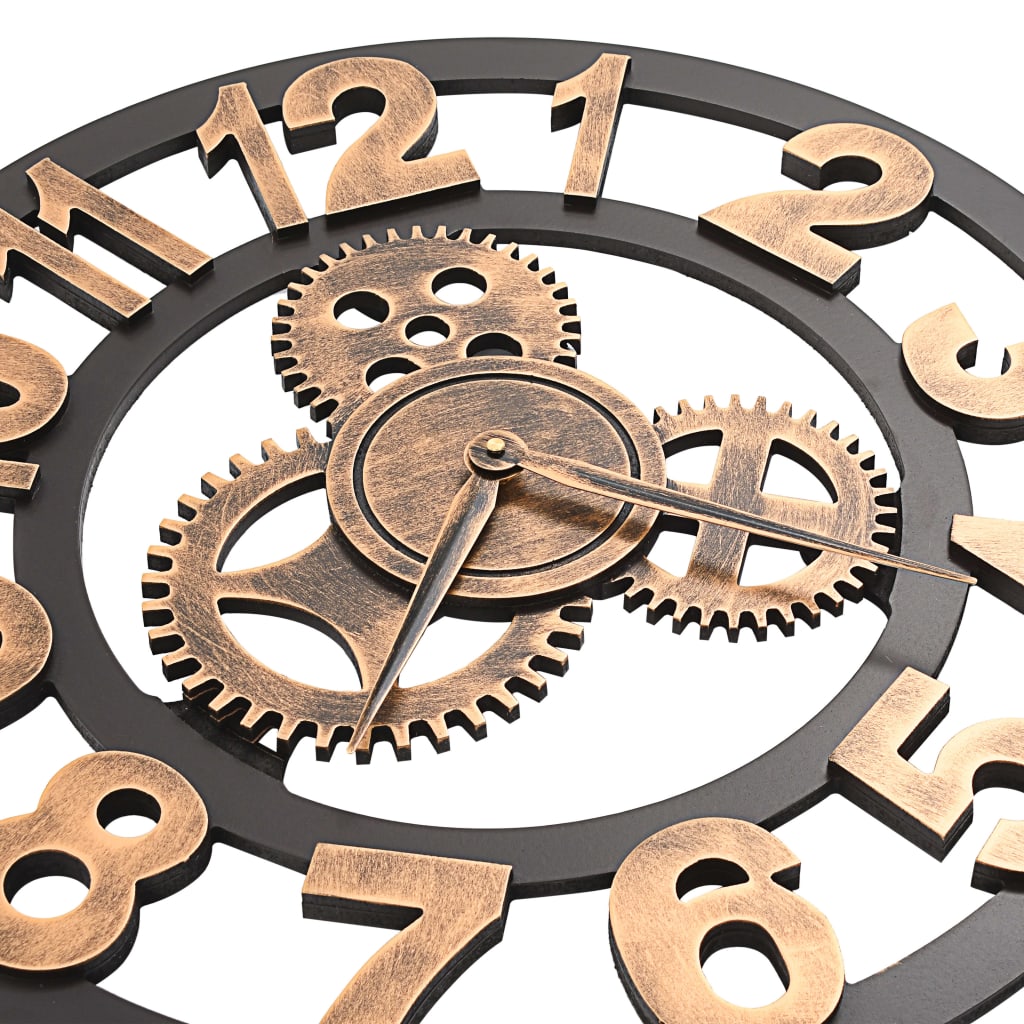 Horloge murale industrielle Ø 58 cm à engrenages cuivrés