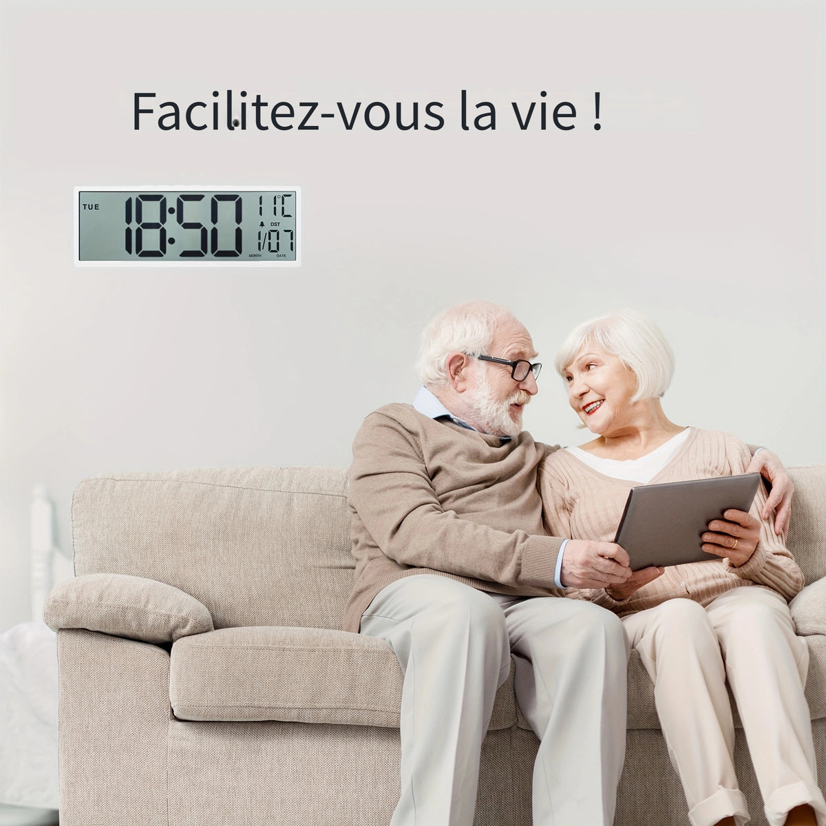 Horloge murale numérique 37 cm à écran LCD non réfléchissant