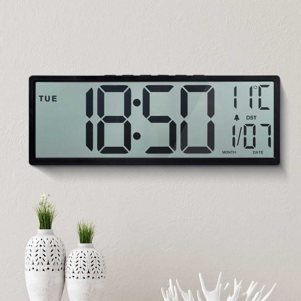 Horloge murale numérique 37 cm à écran LCD non réfléchissant